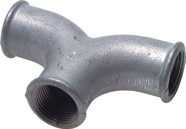 Exemplary representation: Double bend tee with female thread, galvanised malleable cast iron, type 132/E2