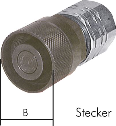 Exemplary representation: Flat-face screw couplings with female thread, can be coupled under pressure, plug