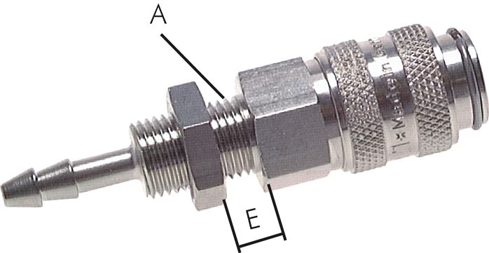 Exemplary representation: Coupling socket with grommet & bulkhead thread, nickel-plated brass