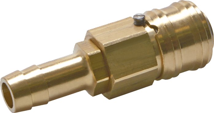 Exemplary representation: Coupling socket with locking mechanism to prevent unintentional uncoupling, with grommet and locking mechanism, brass
