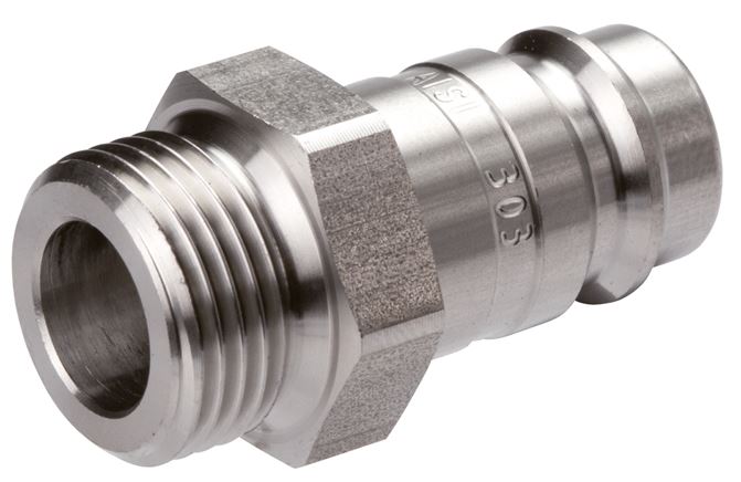 Exemplary representation: Coupling plug with male thread, stainless steel