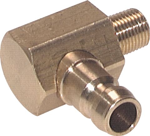 Exemplary representation: Coupling plug, male thread 90° with valve, brass