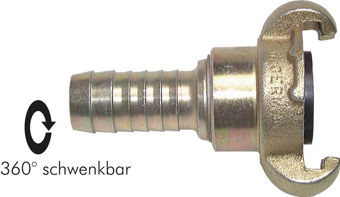 Exemplarische Darstellung: Kompressorkupplung mit Schlauchtülle, drehbar, Temperguss verzinkt, NBR-Dichtung
